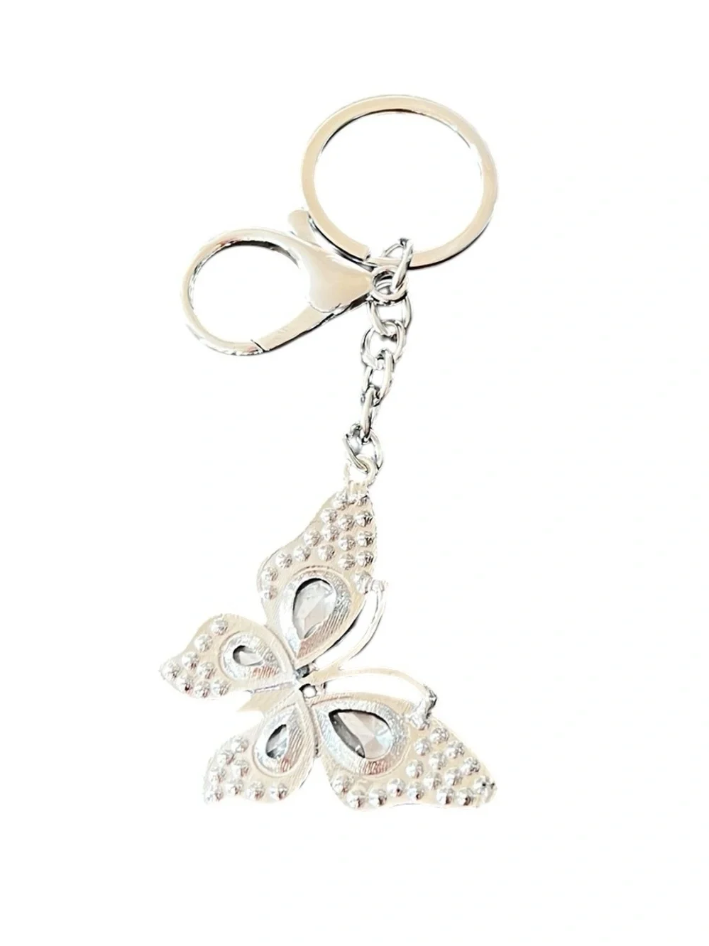 Butterfly Allover Clear Rhinestone Silver 2” Keychain Bag Purse Charm Monarch